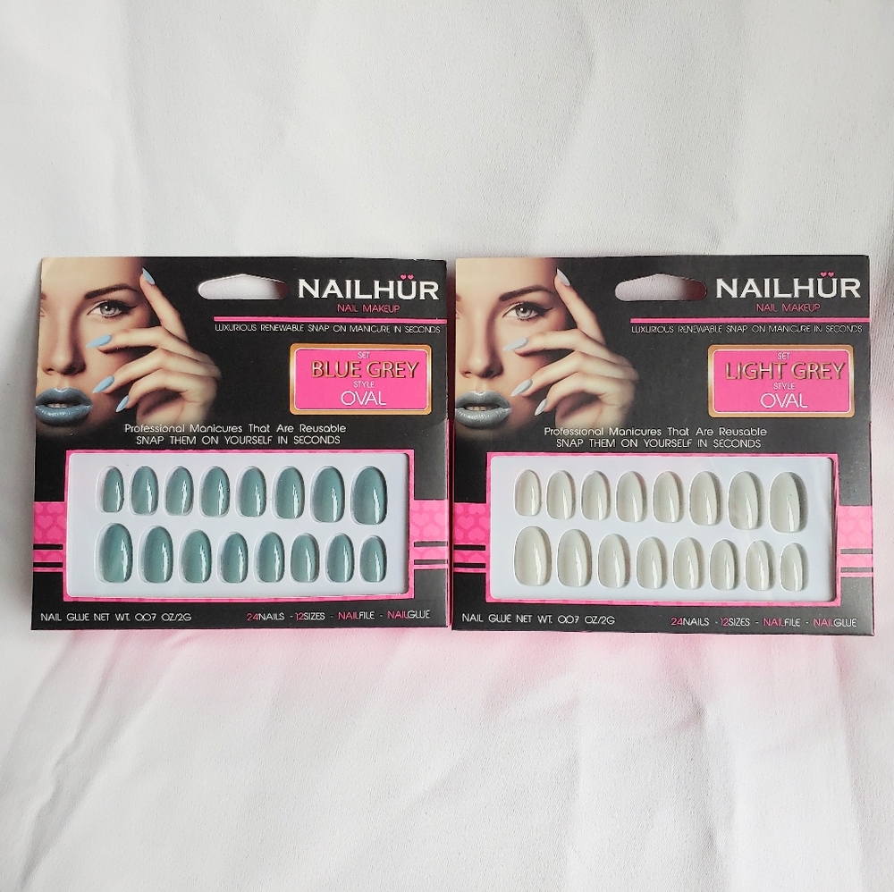 Nailhur Press-on Nail Sets Blue Grey & Light Gray